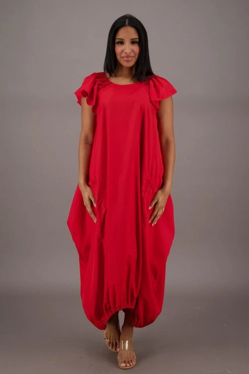 Flowing Grace Bubble Dress - Red