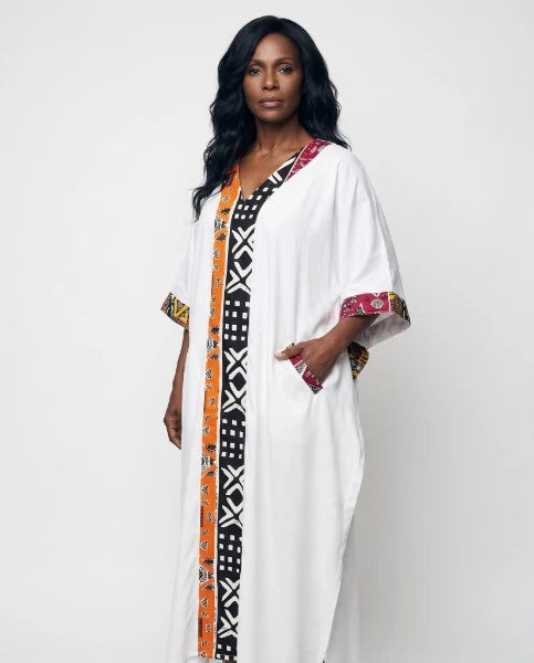 African Print Patchwork Kaftan Dress with Matching Headwrap