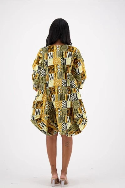 Earthy Print Balloon Dress
