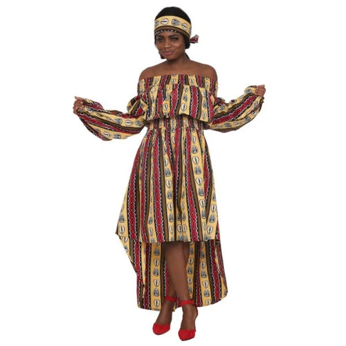 Off Shoulder Hi-Lo African Print Dress