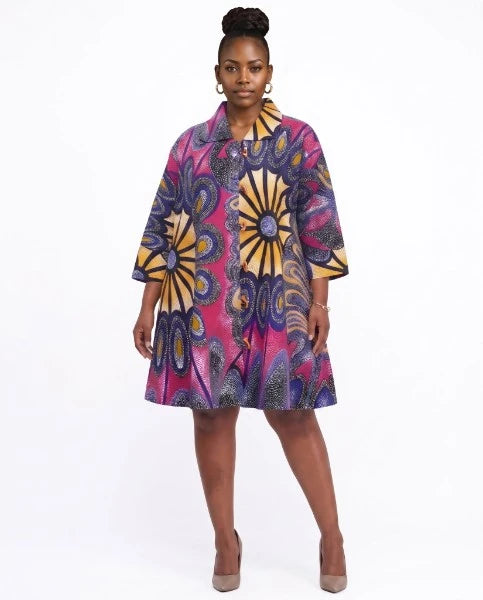 African Ladies Button Up Swing Dress - One Size