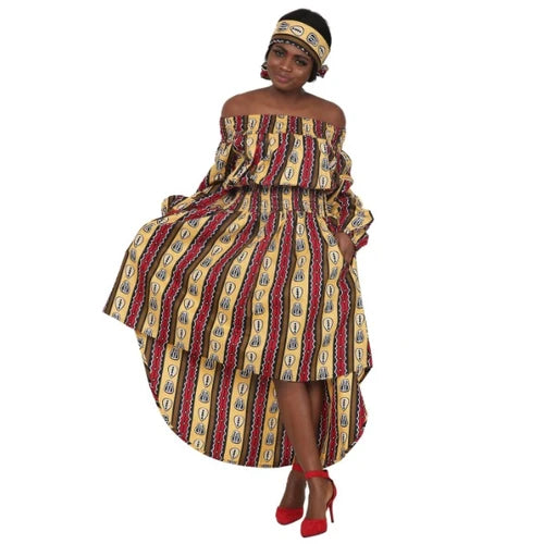 Off Shoulder Hi-Lo African Print Dress