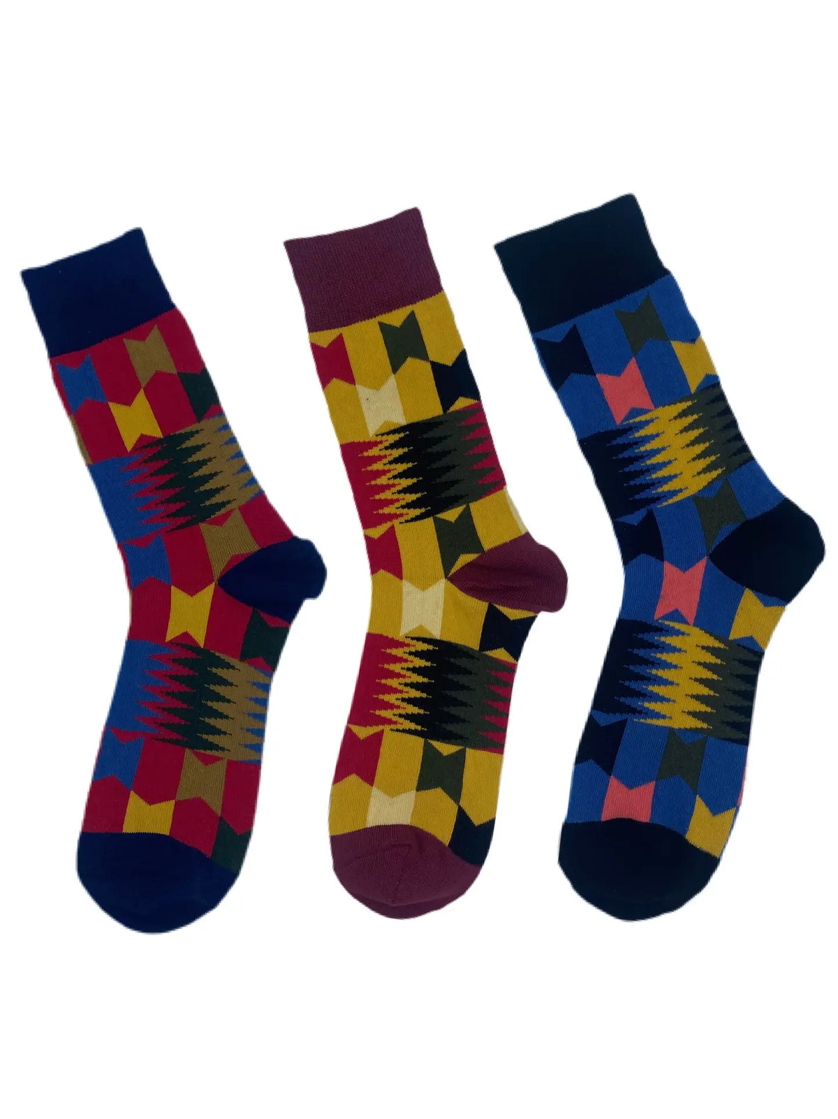 Unisex Kente Print Socks - 3 Pack African Crew Socks
