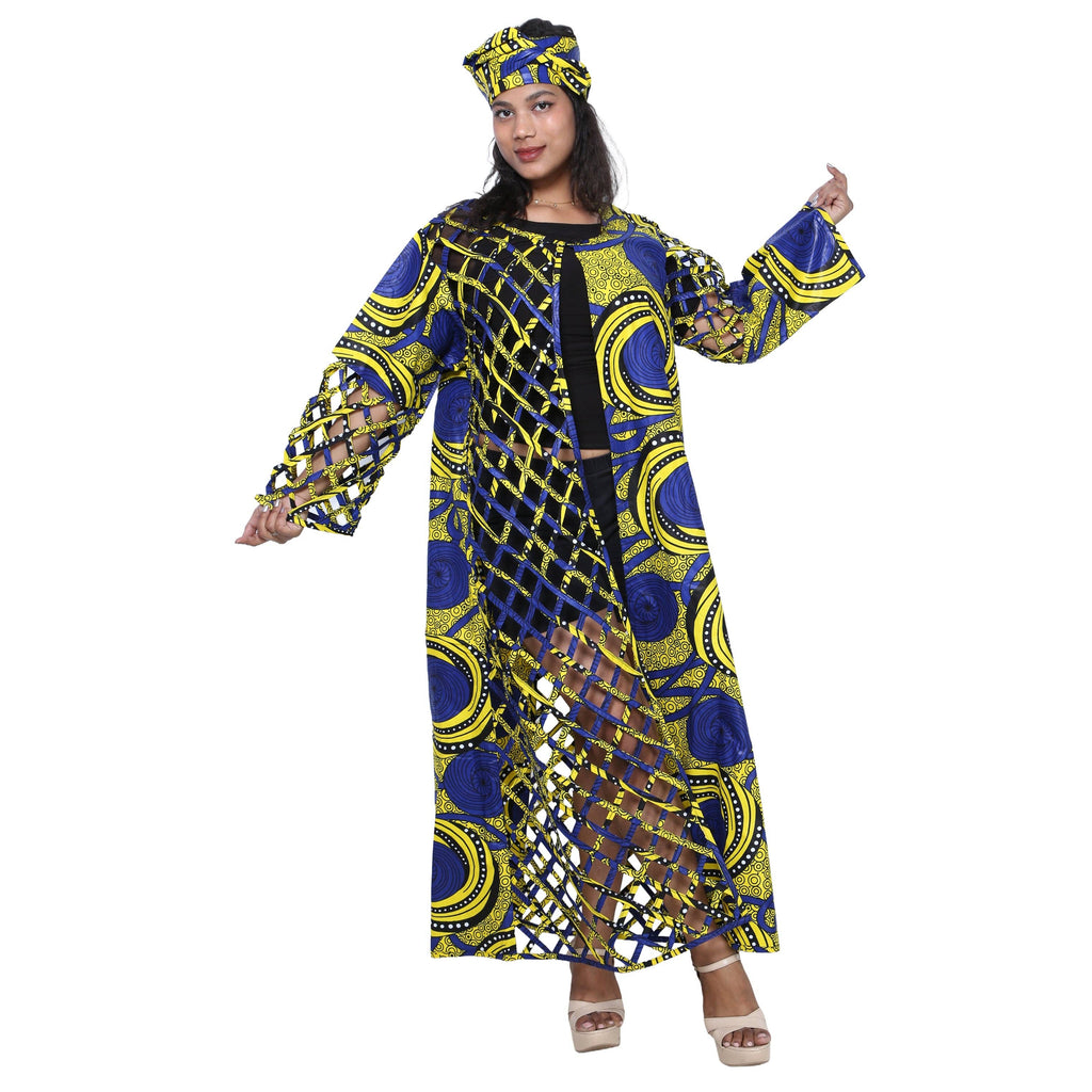 Women's African Half Printed Cage Maxi Jacket