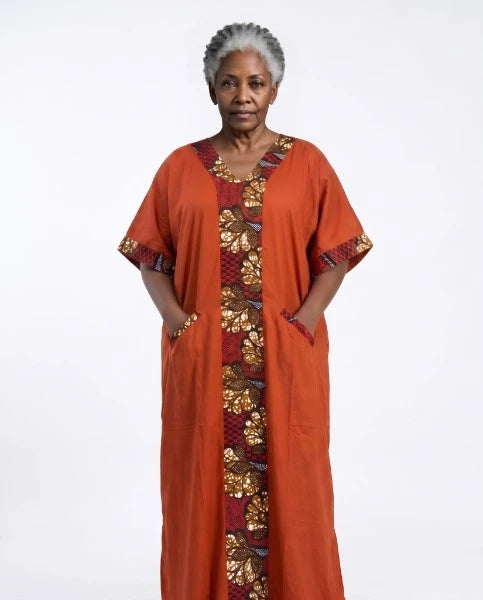 African Print Patchwork Kaftan Dress with Matching Headwrap