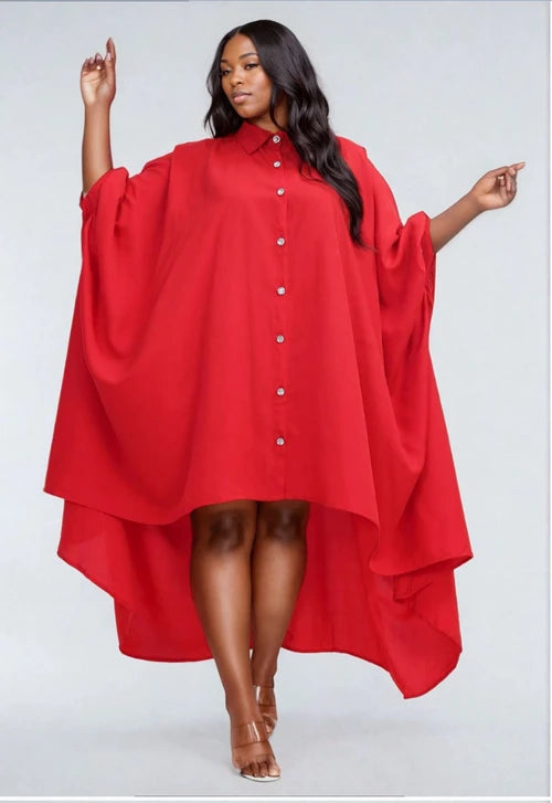 Cascade Button Dress - Red