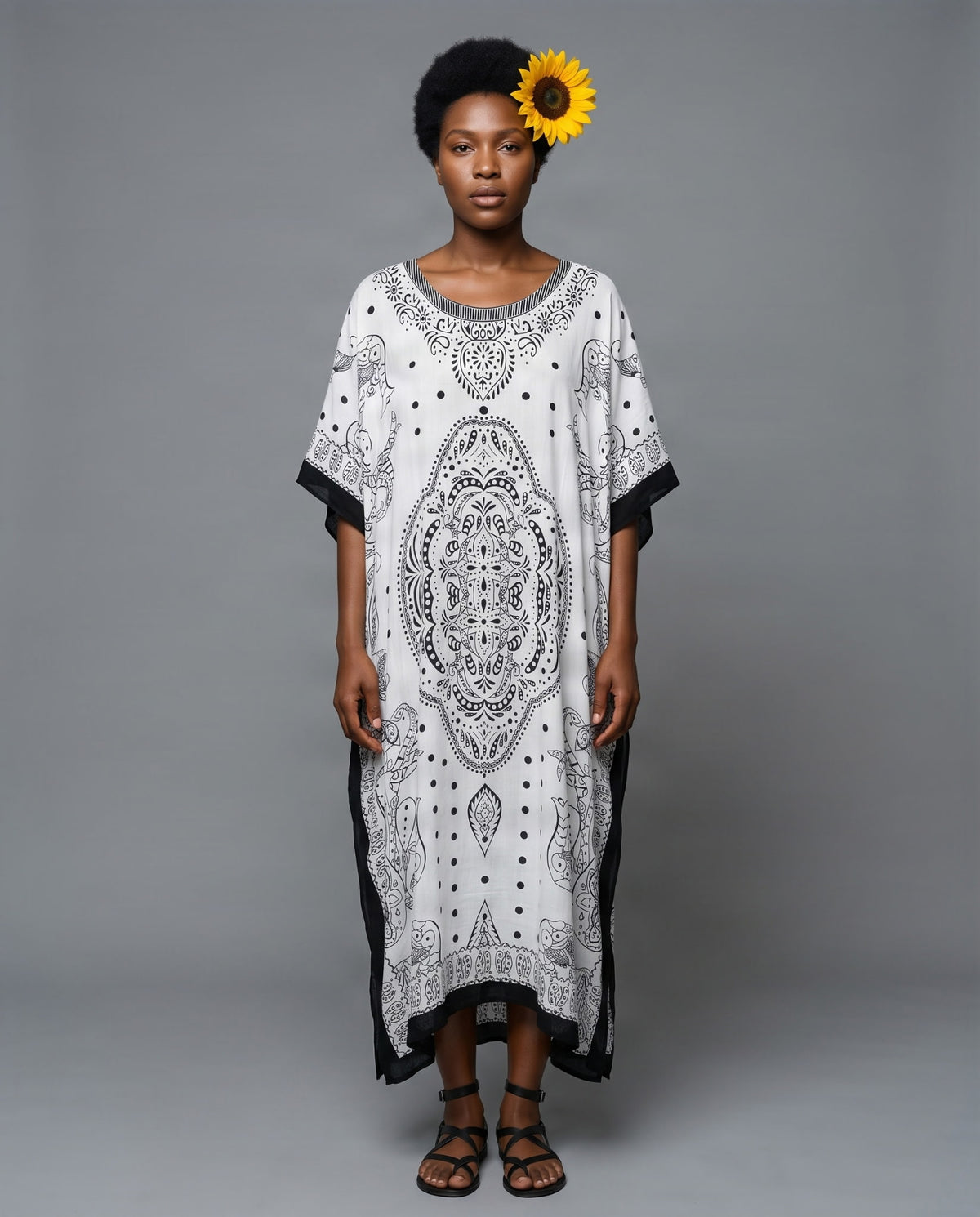 African Graphic Print Kaftan Midi Dress