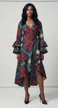Ruffle Sleeve Hi-Low Ankara Print Dress