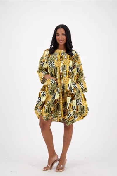 Earthy Print Balloon Dress