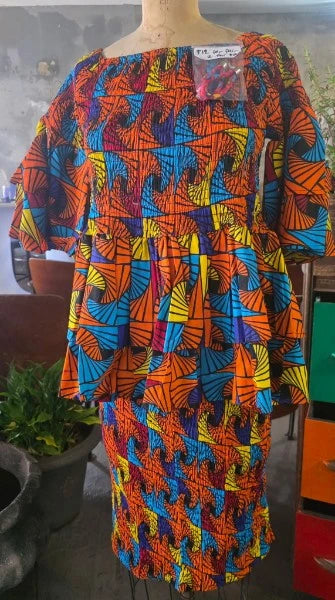 African Double Layer Top & Pencil Skirt Set