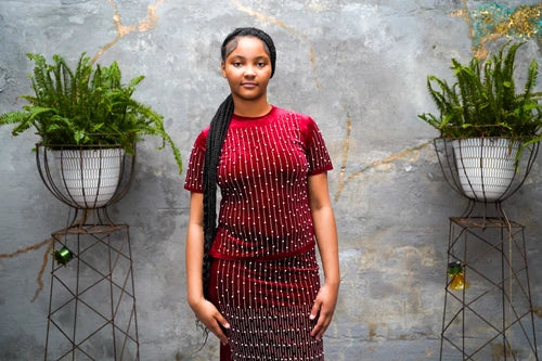 Velvet Two-Piece Top and Skirt Set