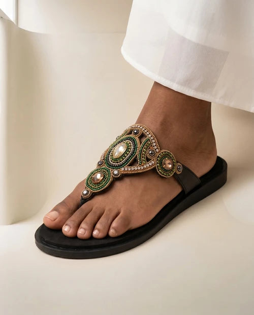 Footbed Flip Flop Beaded Sandals