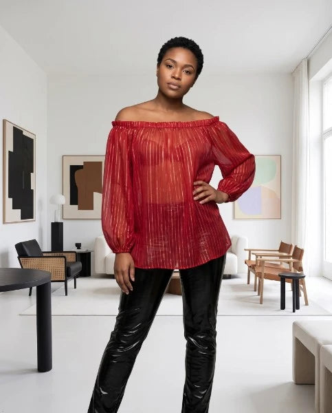 Plus Sized, Sheer, Off-the-Shoulder Blouse