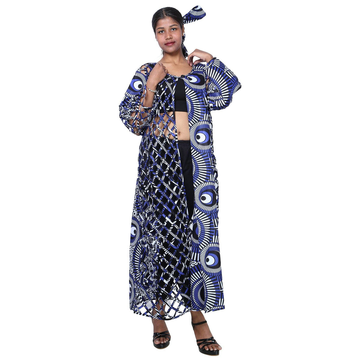 Women's African Half Printed Cage Maxi Jacket