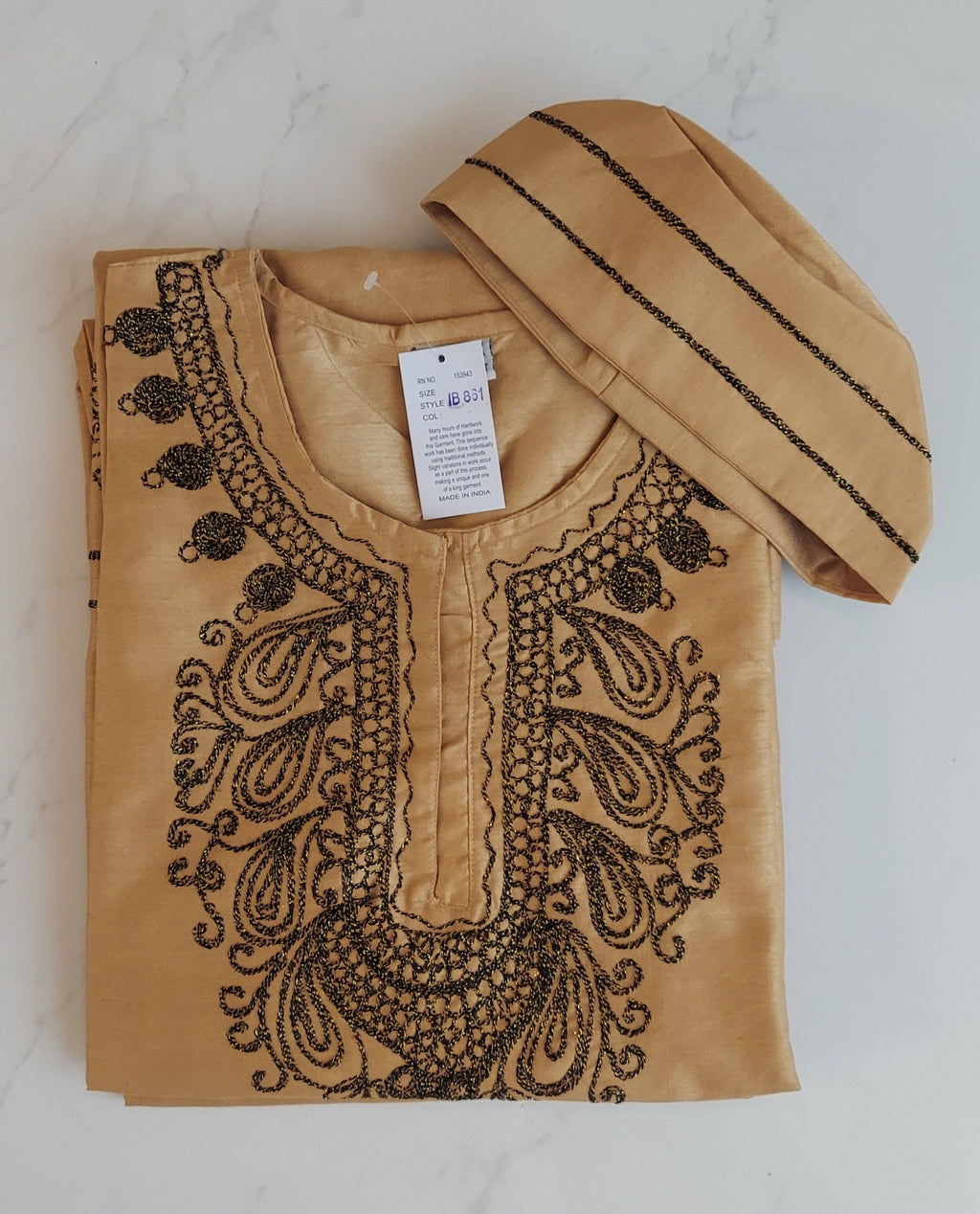 Men's African Attire/ 3Pcs Silk Embroidery Set Beige