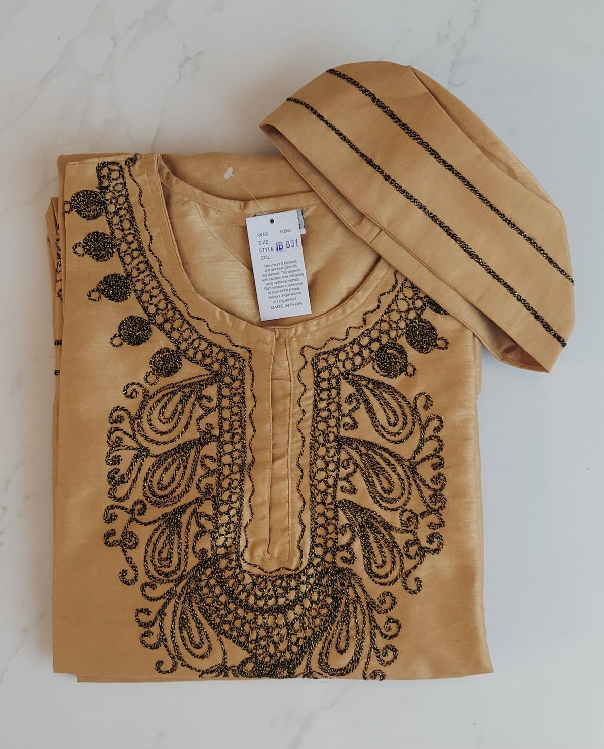Men's African Attire/ 3Pcs Silk Embroidery Set Beige
