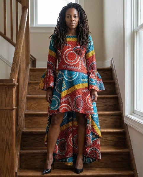 Ruffle Sleeve Hi-Low Ankara Print Dress