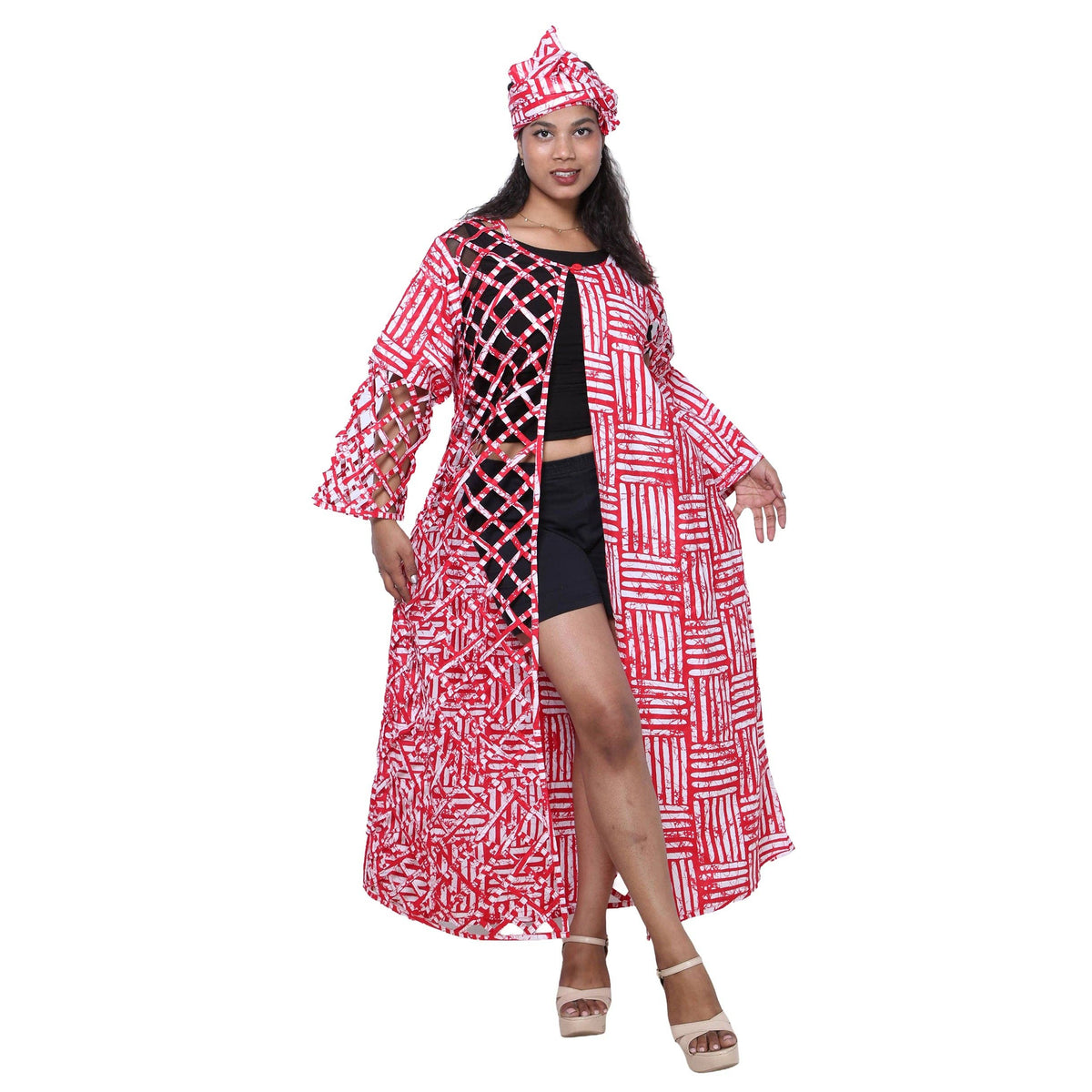 Women's African Half Printed Cage Maxi Jacket