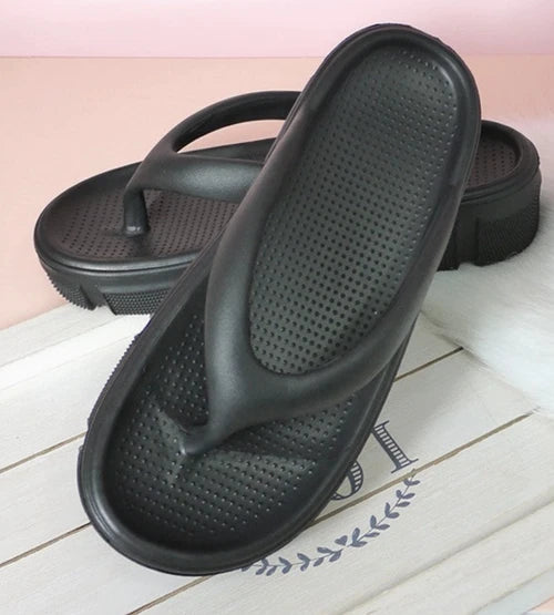 Non Slip Eva Comfy Chunky Cloud Slides Slippers - Black - Small