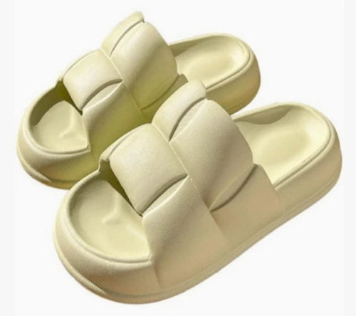 Eva Non Slip Chunky Weaved Cloud Slippers - Green Tea - Small