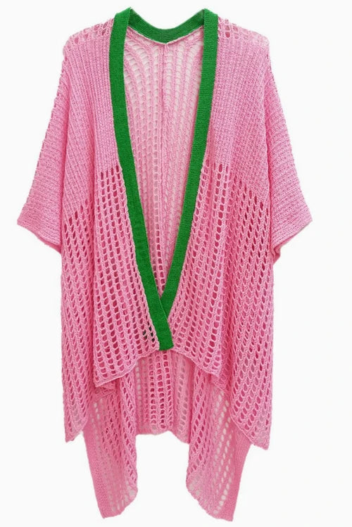 Ruana Pink and Green Crochet Kimono