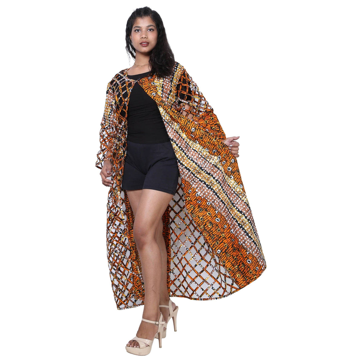 Women's African Half Printed Cage Maxi Jacket