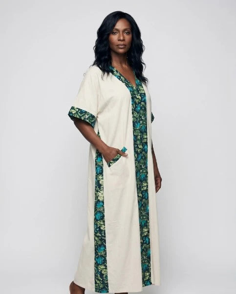 African Print Patchwork Kaftan Dress with Matching Headwrap