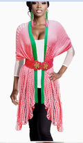 Ruana Pink and Green Crochet Kimono