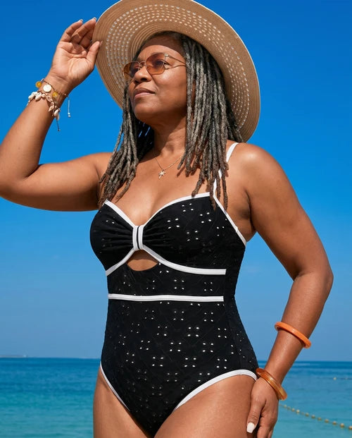 Contrast Trim Knot Front Cut One Piece Swimsuit