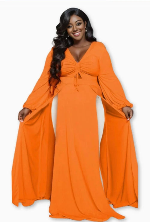 Bright Orange Sexy Slit Dress