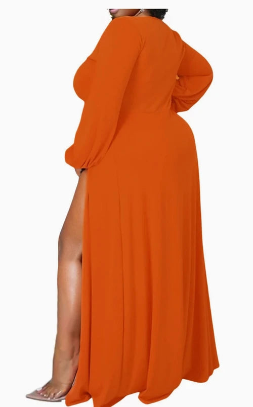 Bright Orange Sexy Slit Dress
