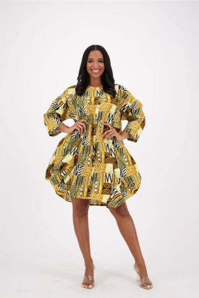 Earthy Print Balloon Dress