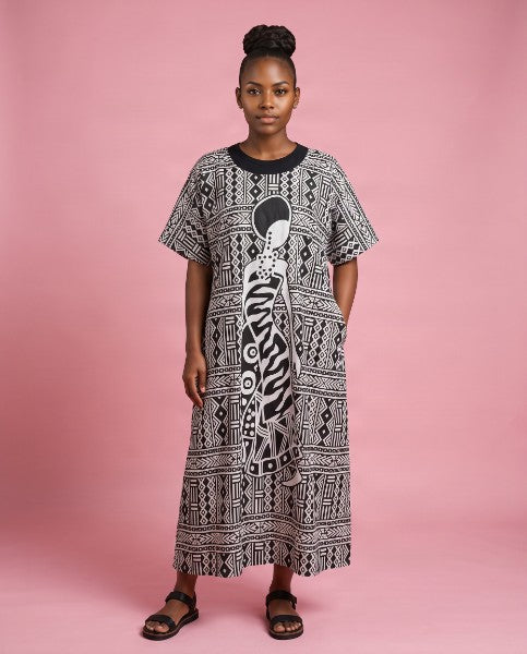 African Graphic Print Kaftan Midi Dress