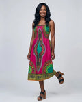 Dashiki Print Spaghetti Strap Midi Dress