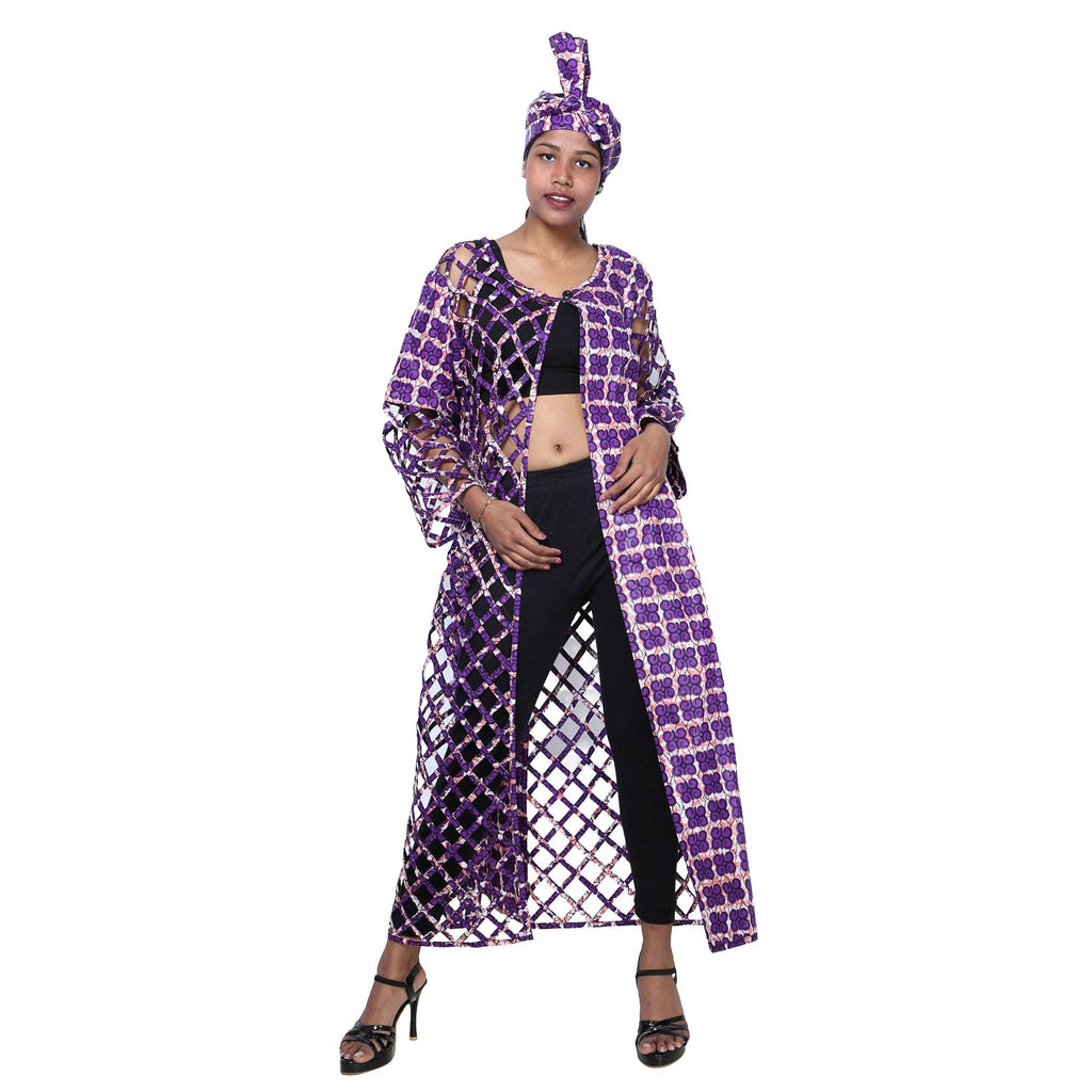 Women's African Half Printed Cage Maxi Jacket