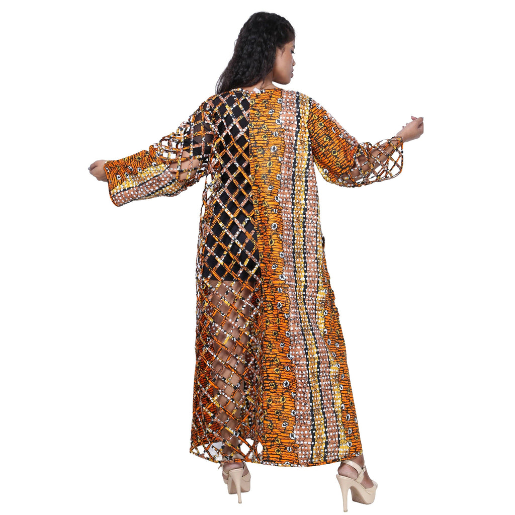 Women's African Half Printed Cage Maxi Jacket