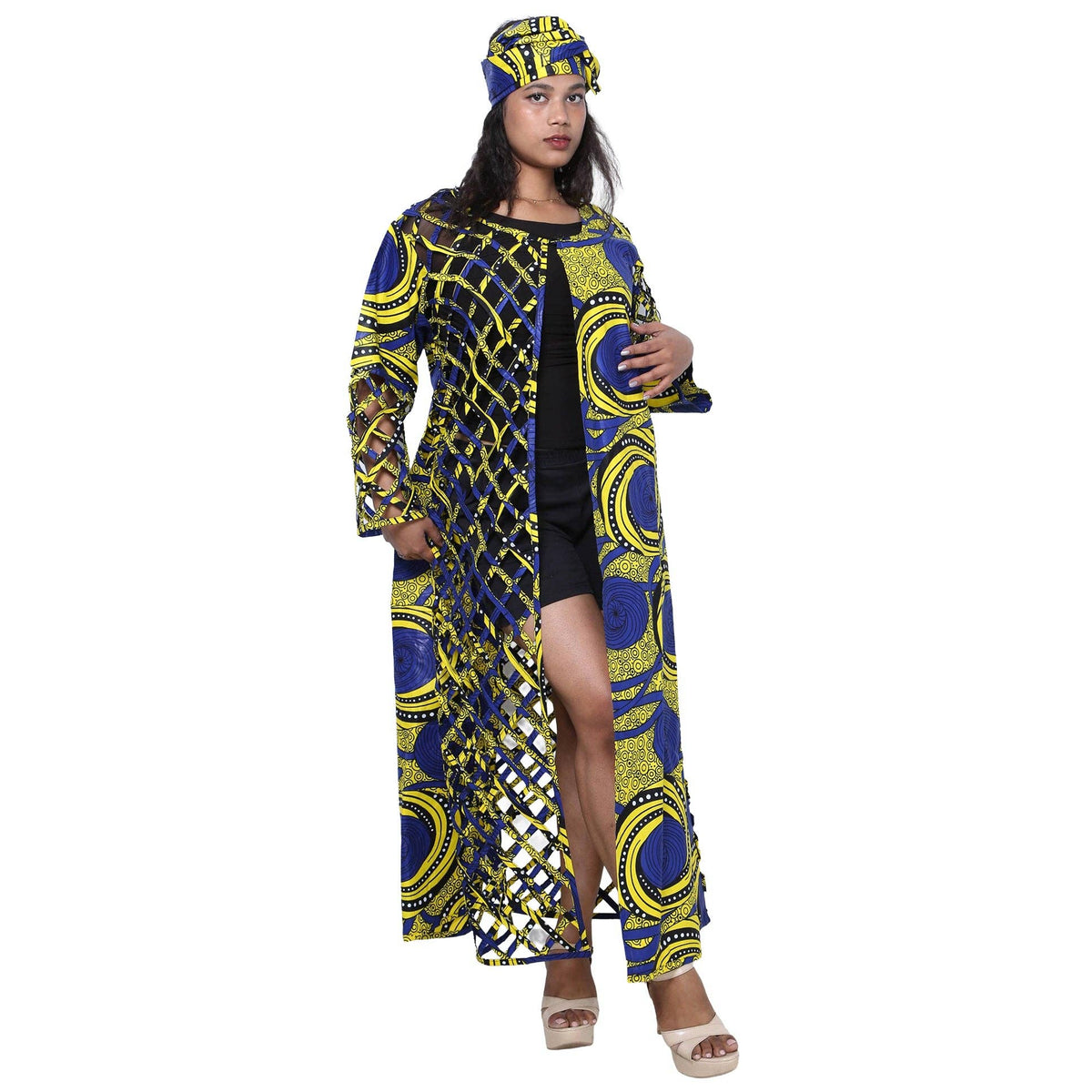 Women's African Half Printed Cage Maxi Jacket