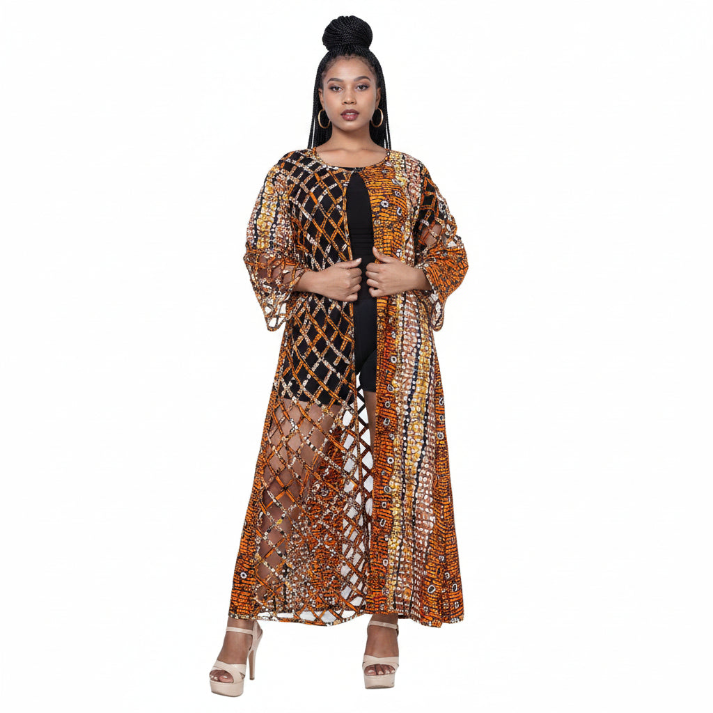 Women's African Half Printed Cage Maxi Jacket