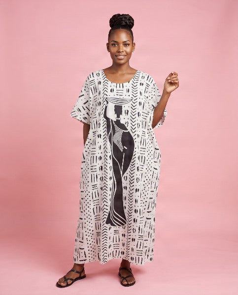 African Graphic Print Kaftan Midi Dress