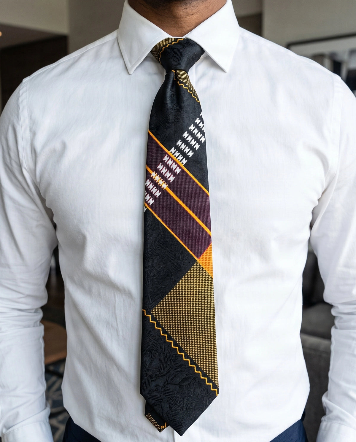 Vibrant African Kente Print Men's Necktie – Bold Geometric Afrocentric Statement Tie
