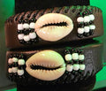 Handcrafted Leather Cowrie Shell Cuff Bracelet with Beads – Tribal Boho Statement Wristband