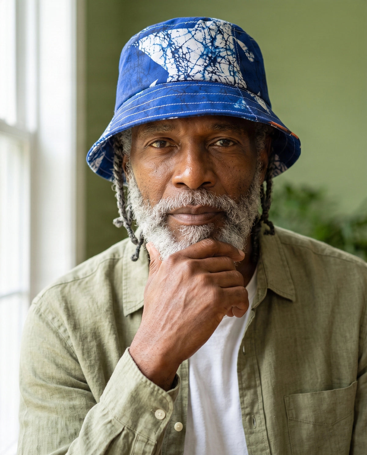 Blue & White African Print Bucket Hat