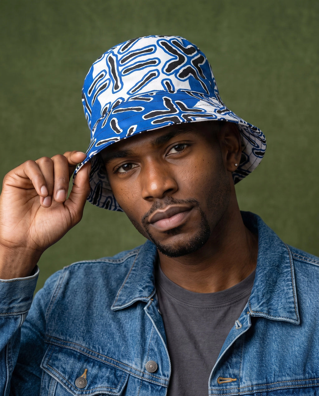 Electric Blue Abstract Print Bucket Hat