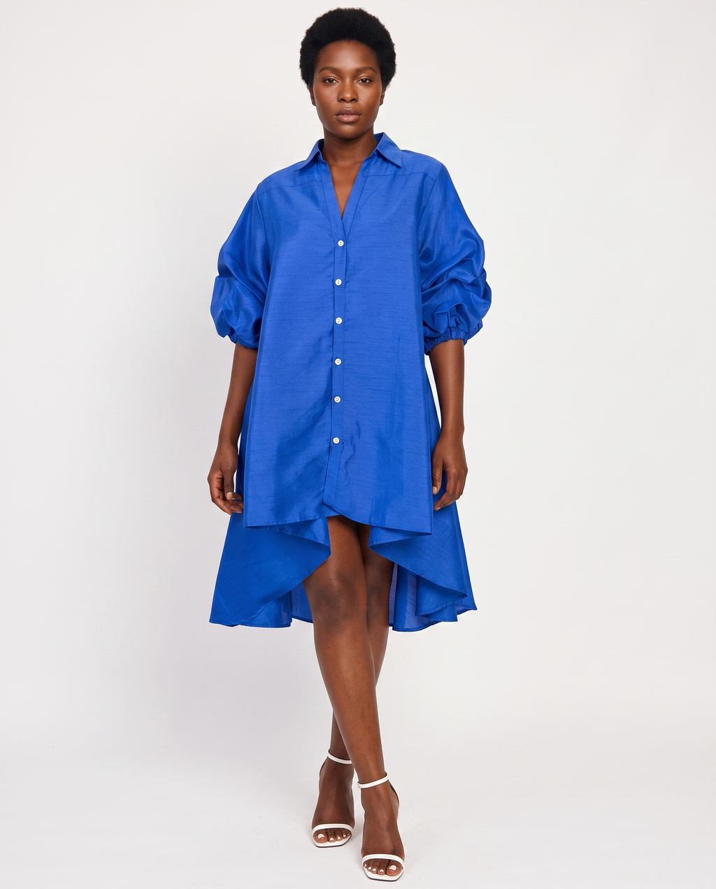 Swing Dress/ Faux Silk / Ruffle Sleeve