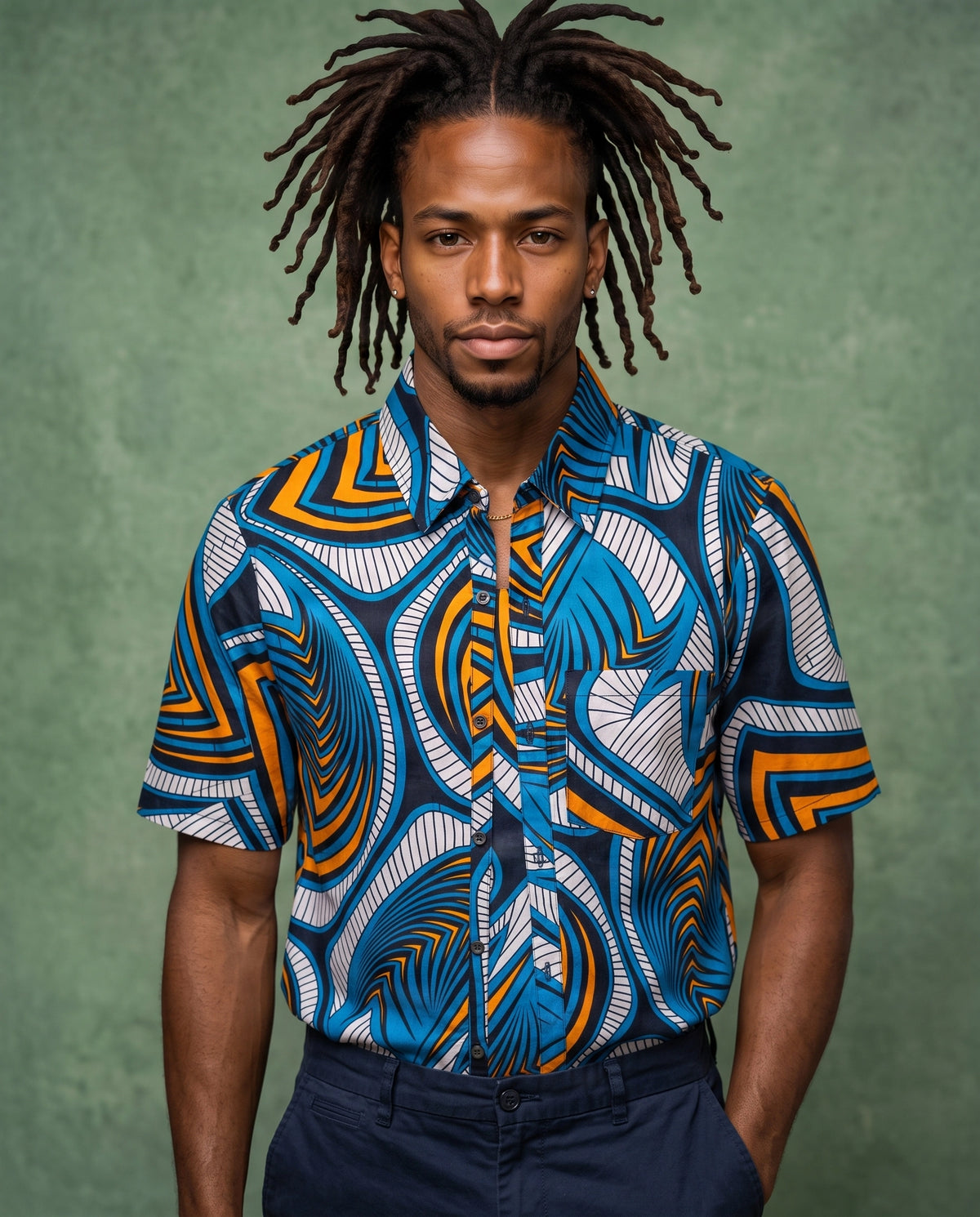 African Half-sleeve Button-up Shirt