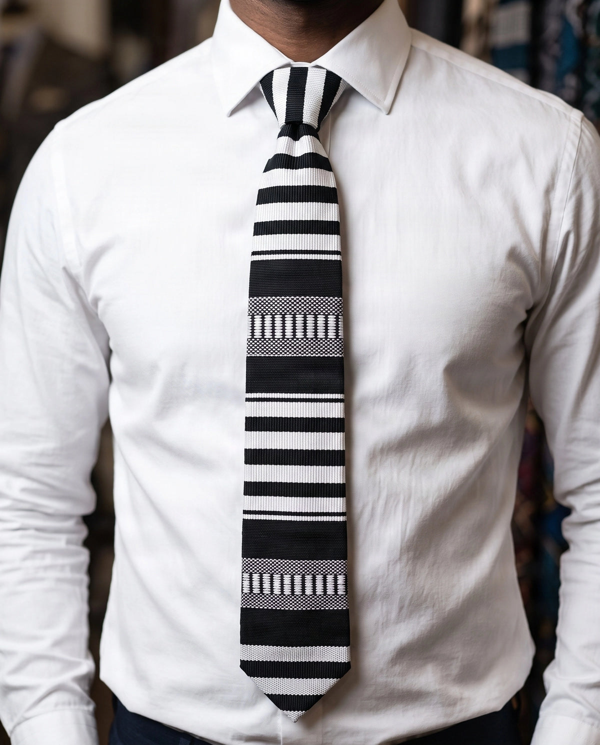 Classic Black & White Kente Print Men's Necktie