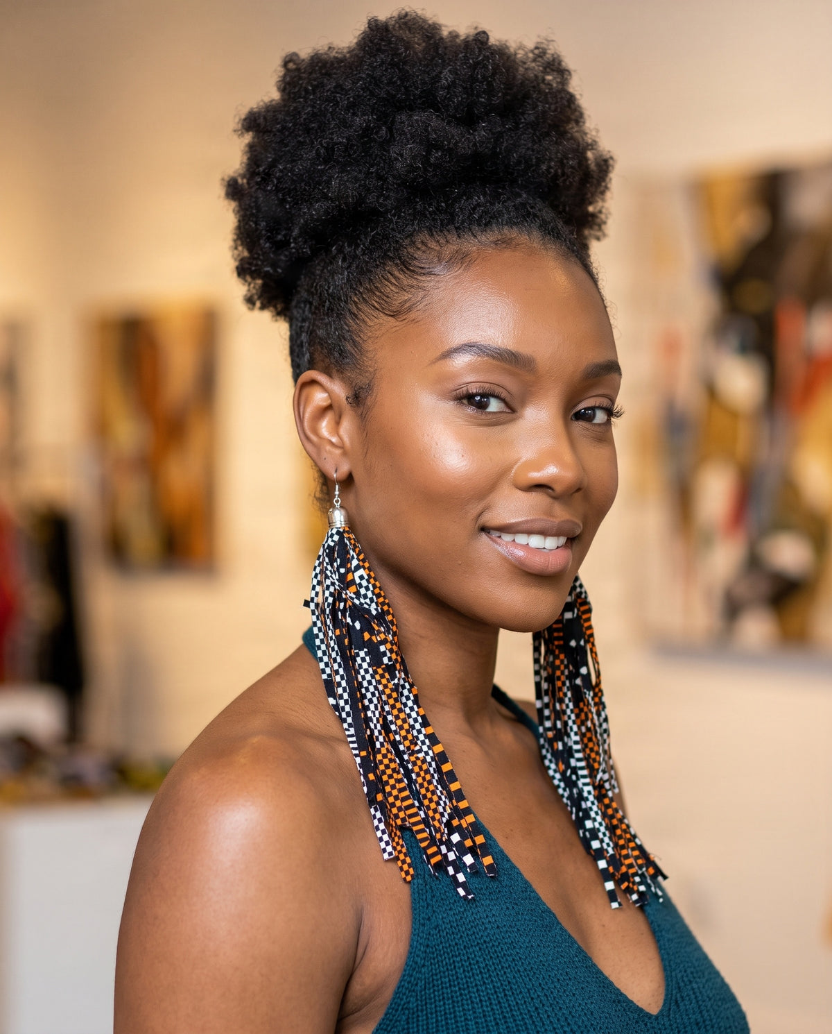Oversized Ankara African Print Fabric Fringe Statement Earrings