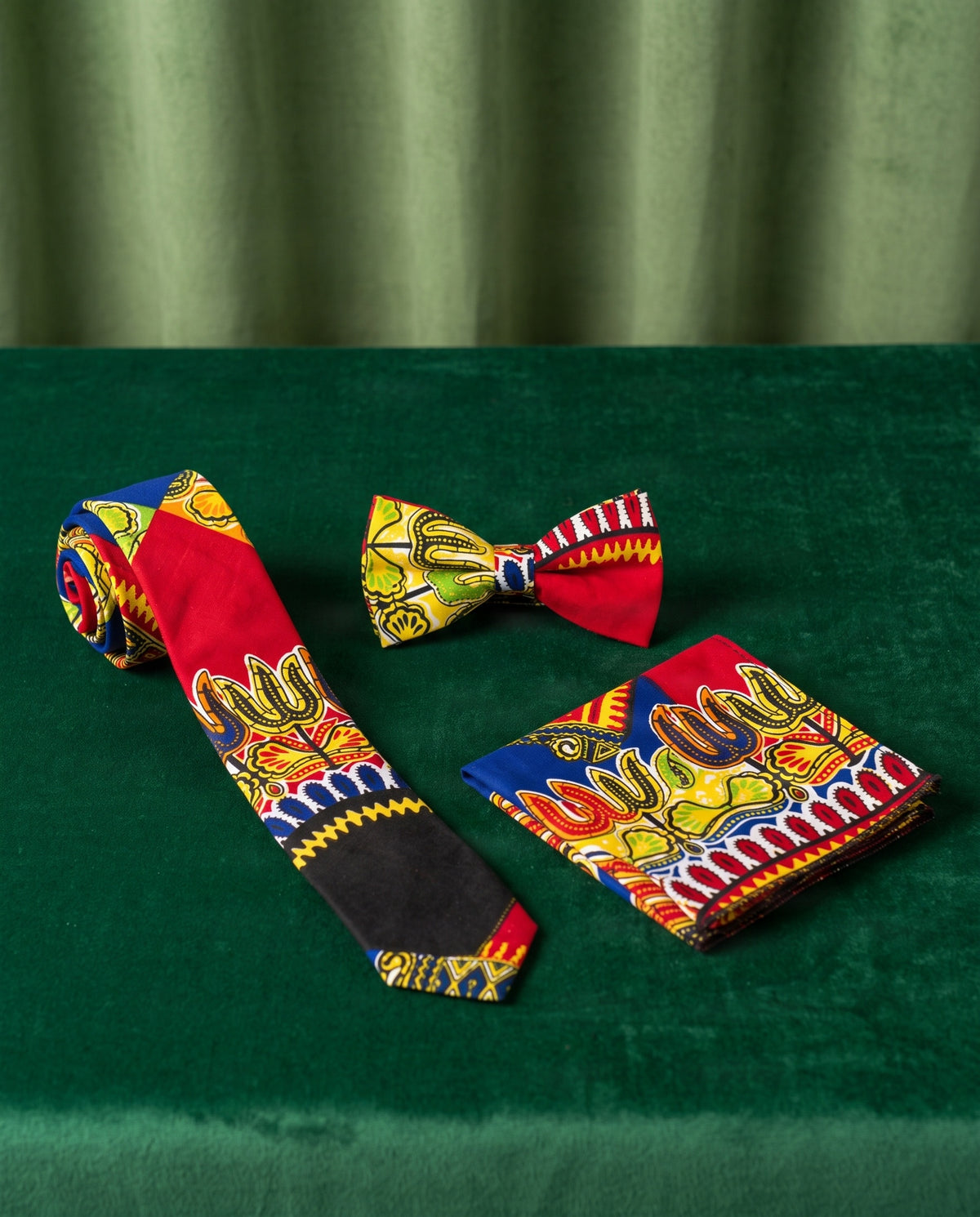Premium 3-Piece African Dashiki Print Tie & Accessory Set