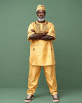 Men's African Attire/ 3Pcs Silk Embroidery Set Beige