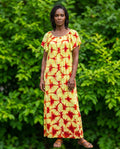 Yellow & Red Tie-Dye Flutter Sleeve Maxi Dress